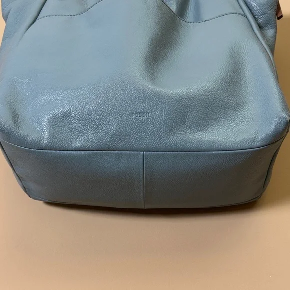 Fossil Fiona Blue Leather Shoulder Tote with Brown Handles - Picture 5 of 10